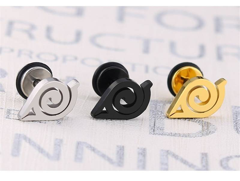 Boucles d'oreilles en acier inoxydable de haute qualité Naruto Anime pour femmes or argent couleur noire oreille bijoux cadeaux