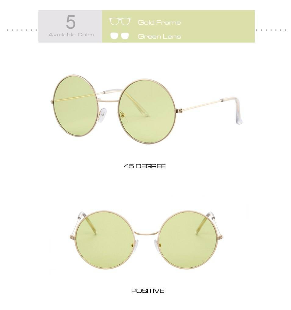 Vintage rond lunettes de soleil femmes océan couleur lentille miroir lunettes de soleil femme marque Design métal cadre cercle lunettes Oculos UV400