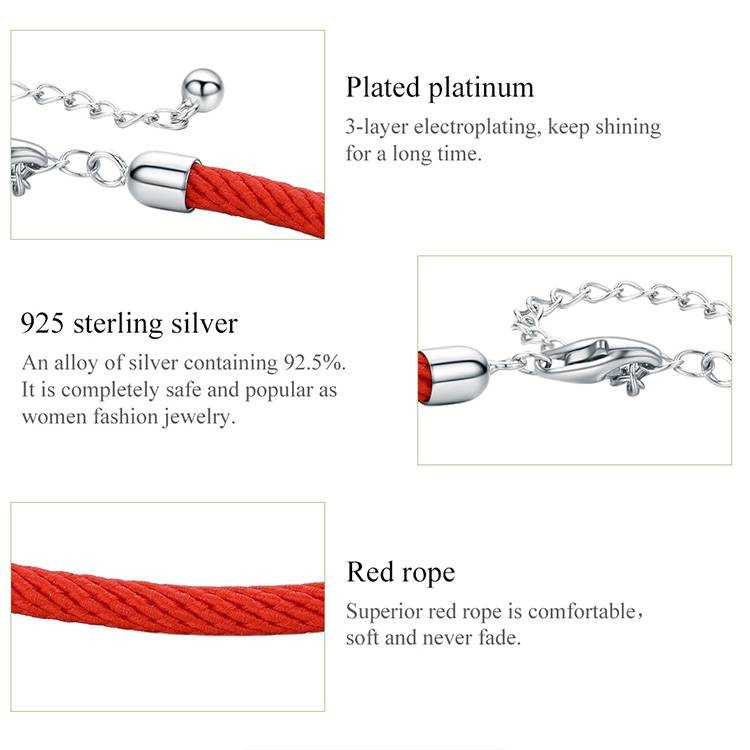 Bracelets de corde rouge BISAER 925 argent Sterling chanceux rouge corde chaîne Bracelets pour perles bracelets bricolage bijoux en argent ECB166