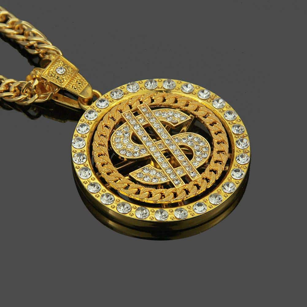 2CM Hip Hop hommes or argent collier glace sur cristal Miami Dollar signe Rock pendentif ensemble Bling rappeur Hip Hop bijoux pour hommes