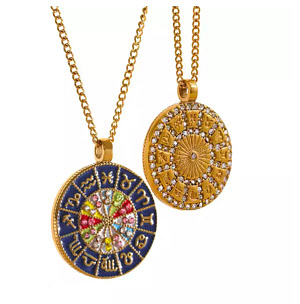 Collier bijou pendentif médaillon pour femme recto-verso 12 signes du zodiaque