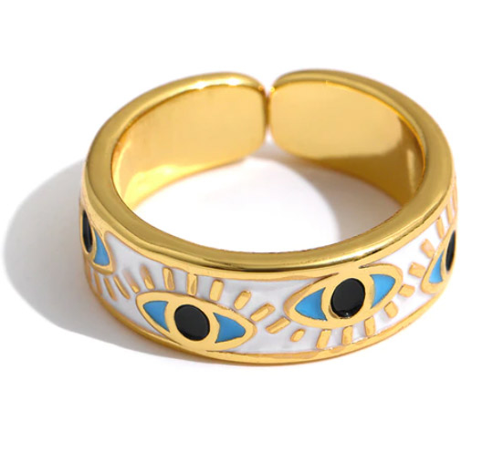 Bague or anneau émaillé blanc femmes