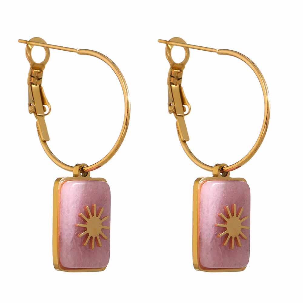 Boucles pendante pierre rose avec anneau or