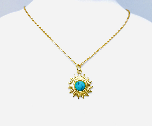 Collier soleil turquoise chaîne or