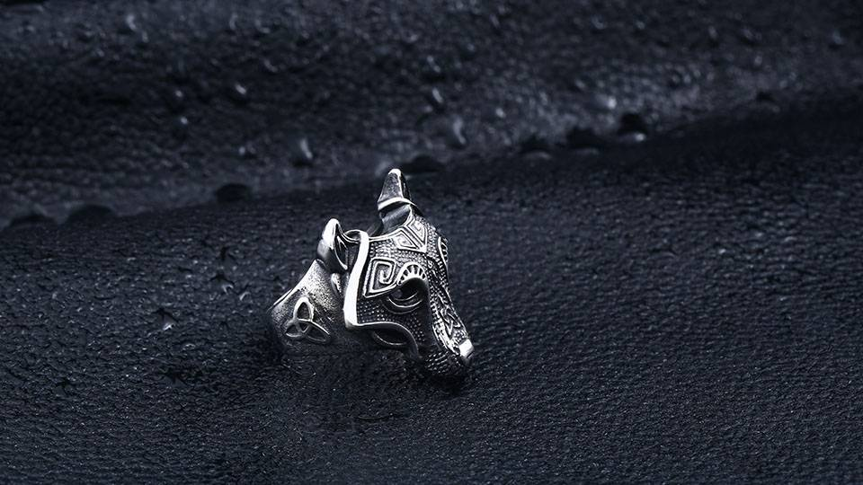 Soldat en acier nordique loup marteau de Thor nordique Viking hommes anneau 2018 nouveautés bijoux pour hommes