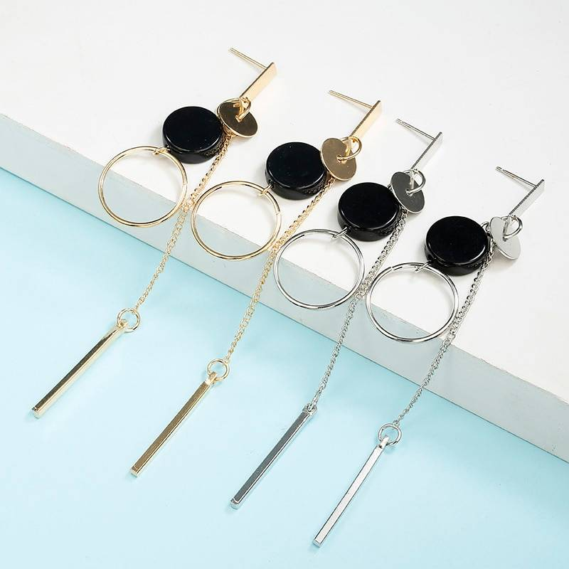 Coréen déclaration noir acrylique boucles d'oreilles goutte pour les femmes 2019 bijoux de mode Vintage géométrique or asymétrique boucle d'oreille