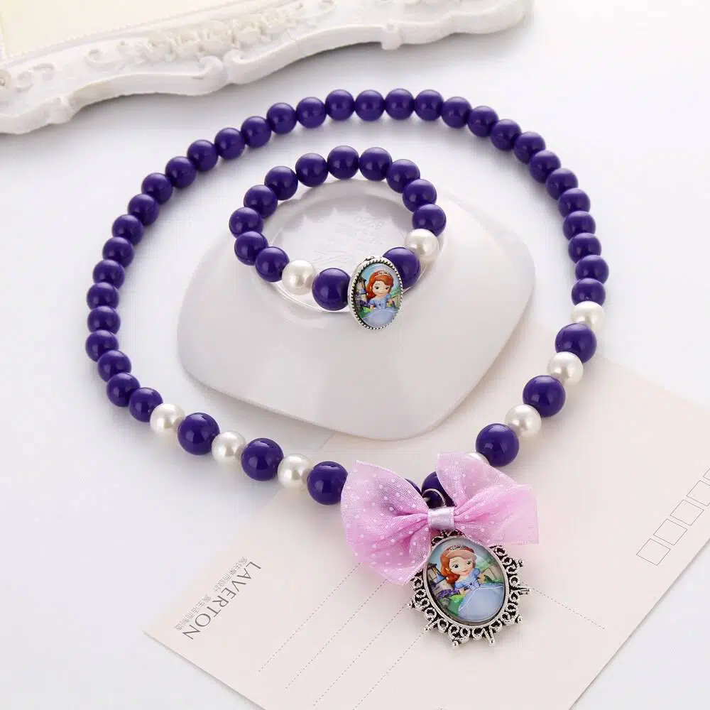 Dernières perles de princesse Collier Bracelet ensemble de bijoux cadeau de noël pour les filles bébé enfant enfants bijoux accessoires Collier ras du cou