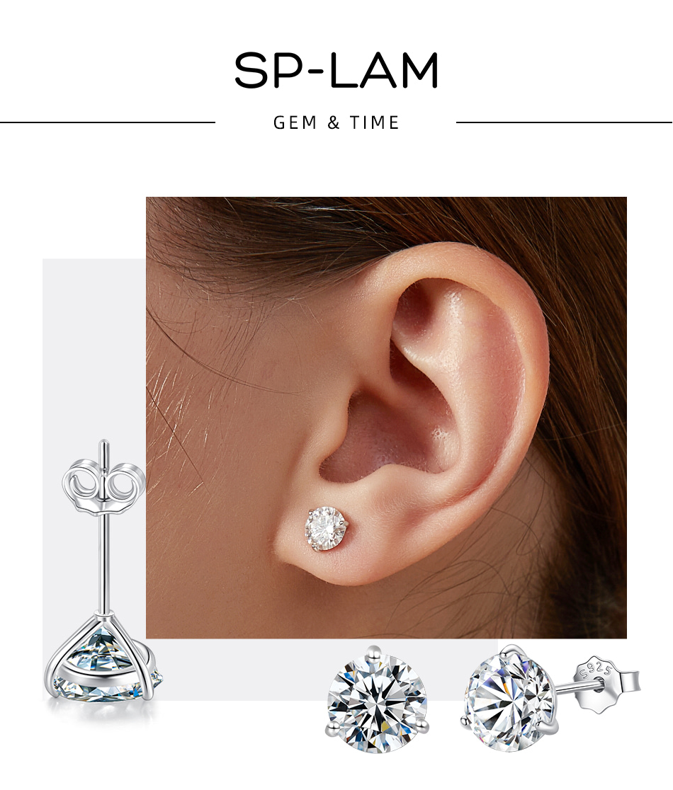 Clous d'oreilles en diamant moissanite pour femmes et argent 925