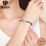 Bracelet Tressé Cuir Fermoir Rosace Bleue Diamant Zircon Argent BIJOUX FEMME BRACELET FEMME Bracelets