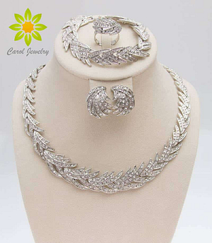 Mariage ensemble bijoux : Collier, Bracelet, Boucle d’oreille plaqué argent 925 Bijoux de Mariage