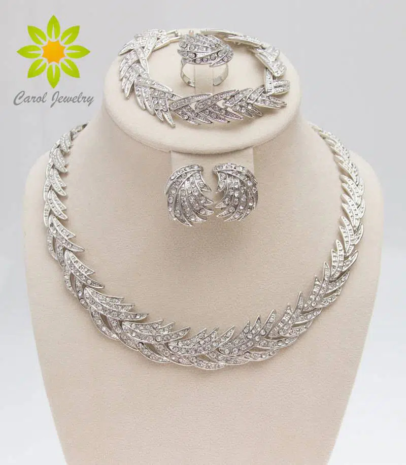 Mariage ensemble bijoux : Collier, Bracelet, Boucle d’oreille plaqué argent 925 Bijoux de Mariage