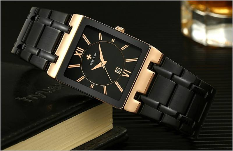 Hommes montres haut marque de luxe WWOOR or noir carré Quartz montre hommes 2019 étanche or mâle montre-bracelet hommes montres 2019