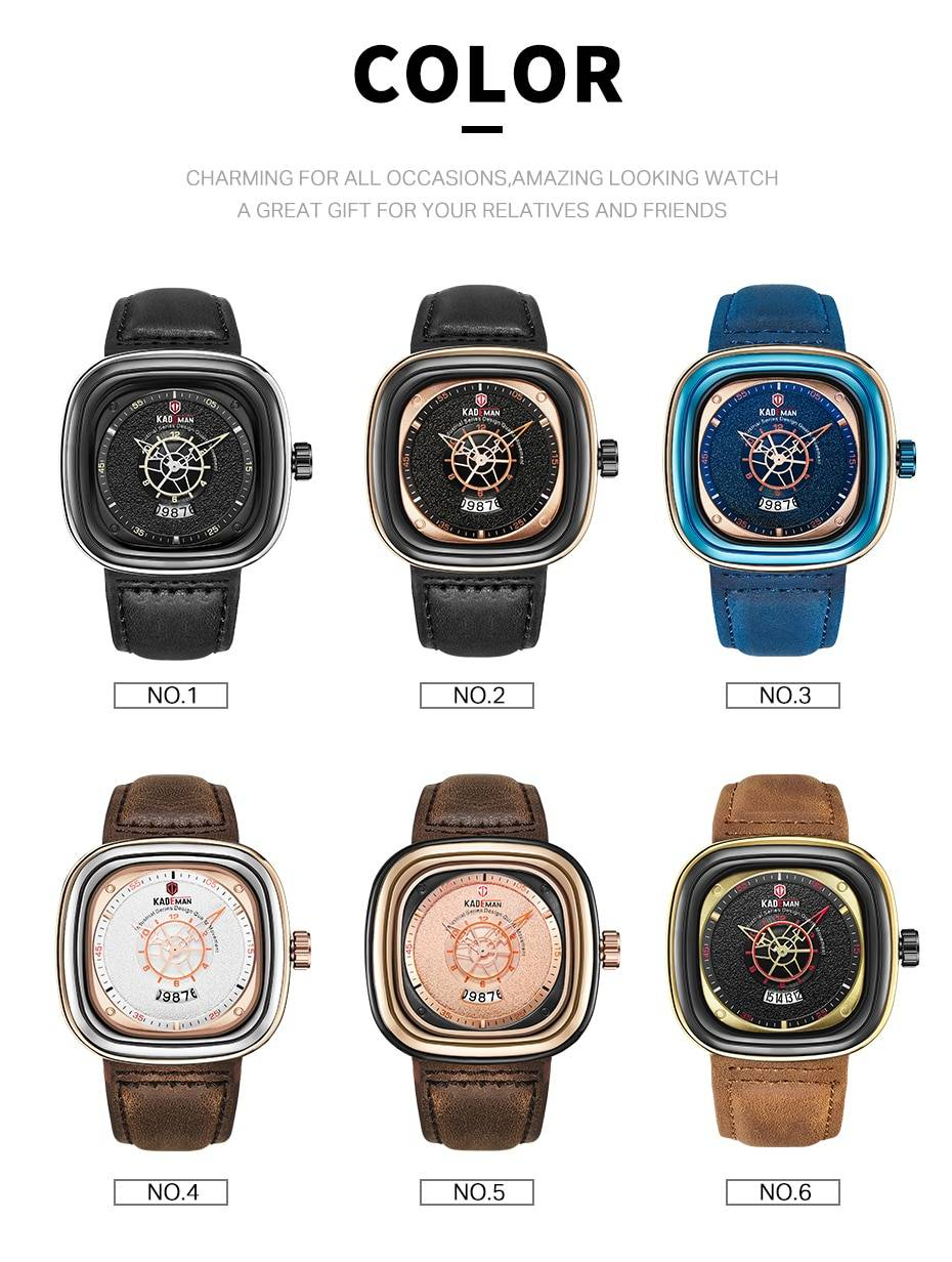 2019 hommes de luxe montres nouvelle mode carré Quartz montre haut marque KADEMAN décontracté en cuir montres affaires Relogio Masculino