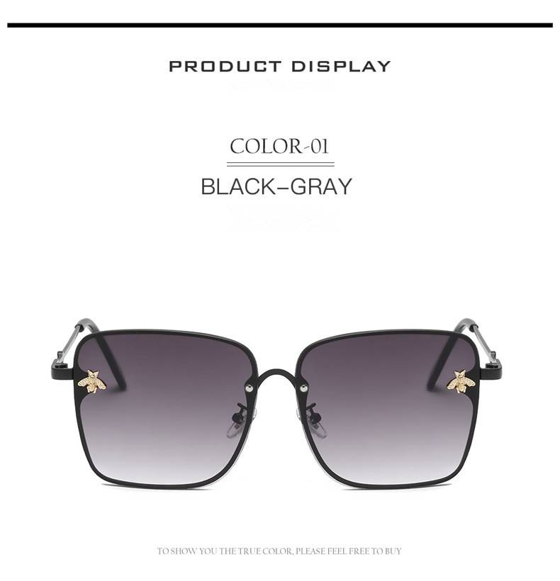 Carré de luxe abeille lunettes de soleil femmes hommes rétro marque concepteur en métal cadre surdimensionné lunettes de soleil femme granissant nuances Oculos