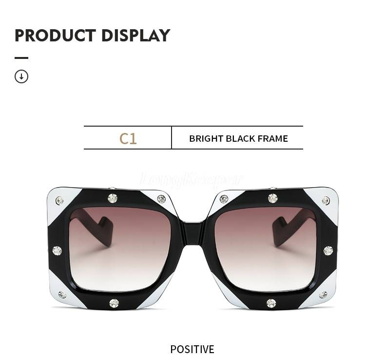 LongKeeper italien grand cadre carré diamant lunettes de soleil femmes hommes Vintage surdimensionné lunettes de soleil femme mâle Oculos de sol nuances
