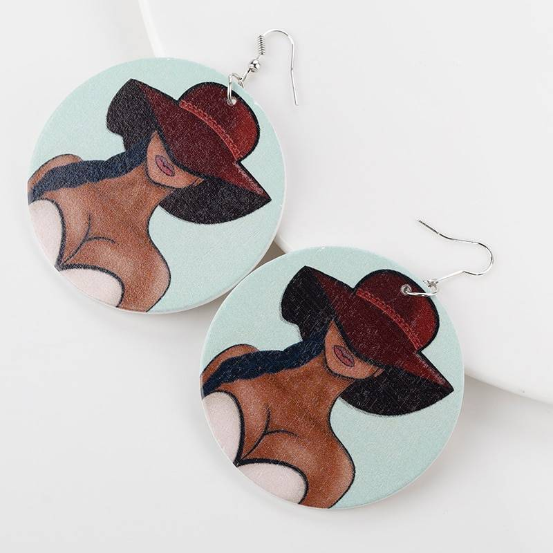 AENSOA Vintage peint 18 Style afrique en bois boucles d'oreilles pour les femmes déclaration ronde africaine ethnique mode bijoux en gros