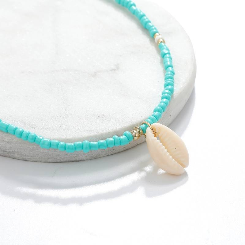 HuaTang bohème vert strass coquille tour de cou pendentif collier pour les femmes charmante perle bijoux plage tenues Collares 6947