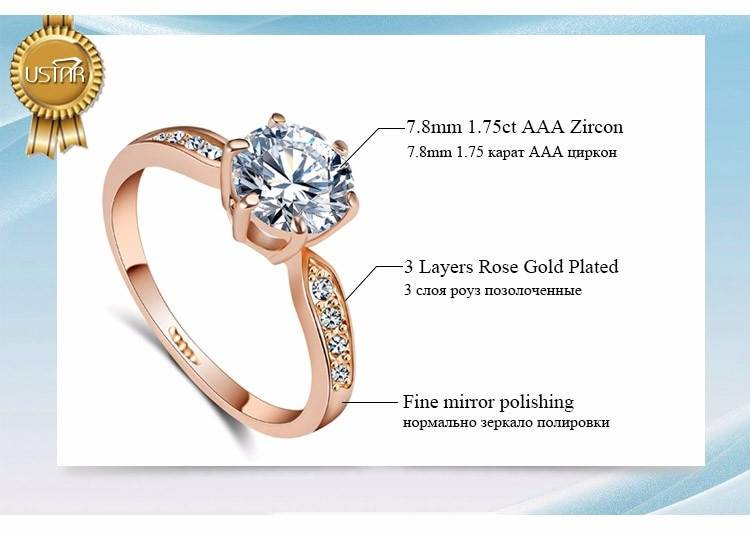 1.75ct AAA Zircon bagues de fiançailles pour les femmes couleur or Rose anneaux de mariage femme anel cristaux autrichiens bijoux de qualité supérieure