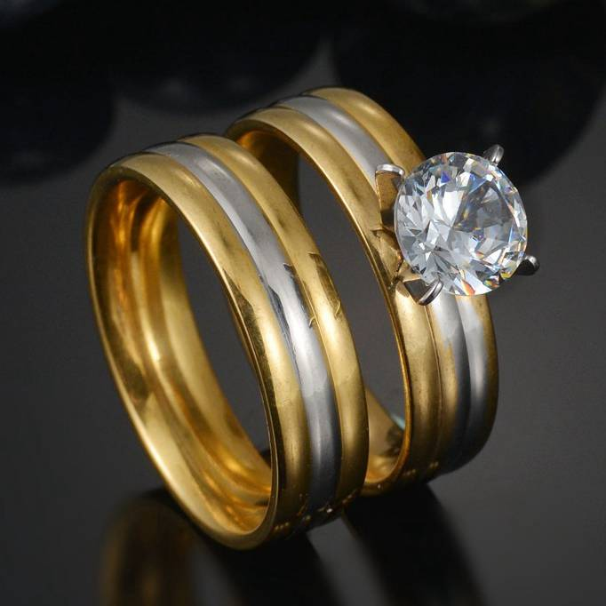MeMolissa romantique Double anneaux ensemble bague pour femmes dames amant fête de mariage mode strass anneaux clair cristal anneaux