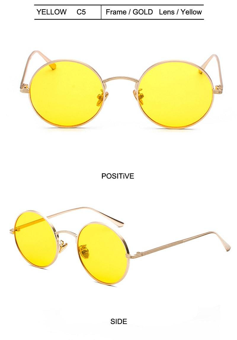 Lentille rouge homme marque classique Steampunk lunettes de soleil femmes rond métal décoratif motif Vintage jaune miroir Punk lunettes de soleil hommes