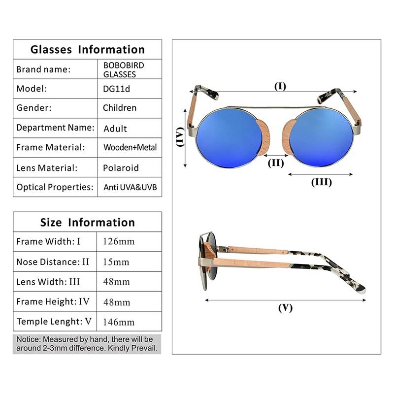 Informations détails et caractéristiques et dimension des lunettes - Marque Bobobird