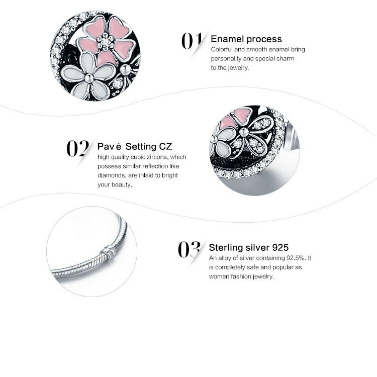 BISAER 925 argent Sterling rose fleur poétique marguerite cerisier fleur basique chaîne Bracelet pour femmes mode bijoux WEUS919