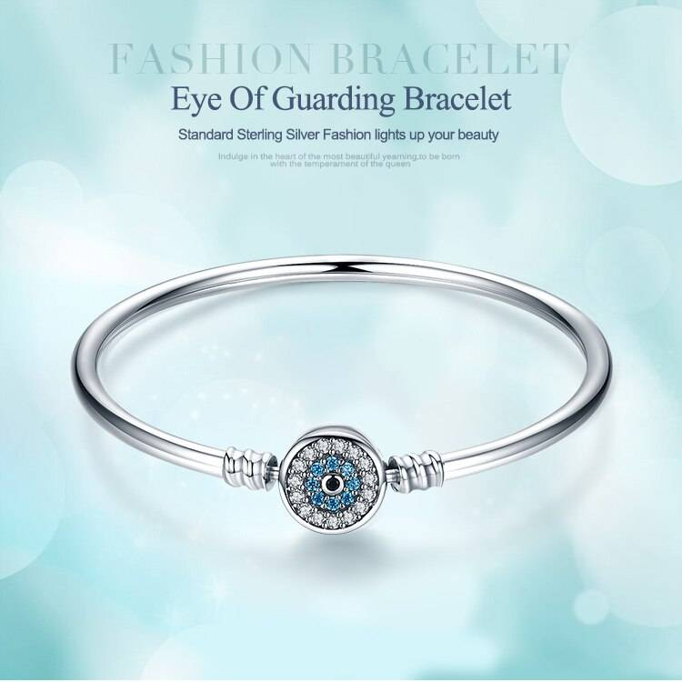 BISAER réel 925 argent Sterling bleu chanceux mauvais yeux bleu oeil Femme Bracelets & Bracelets pour femmes bricolage accessoires bijoux ECB012