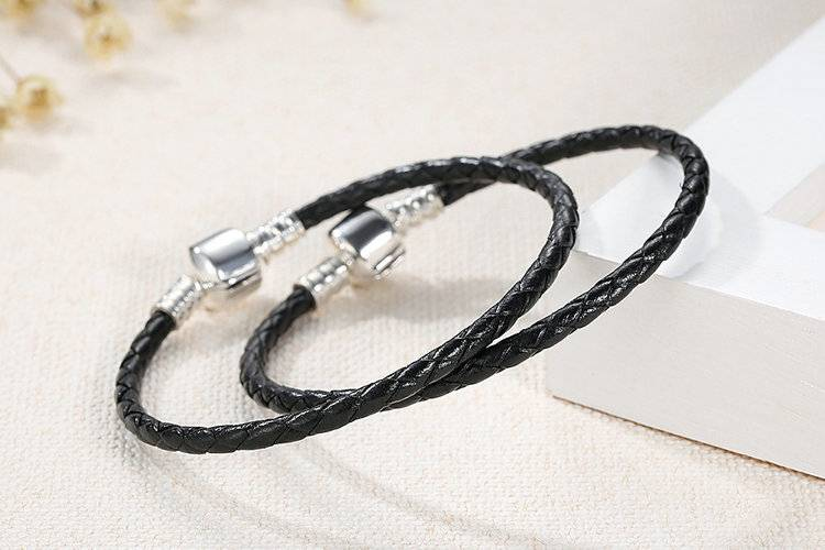 BISAER populaire 925 en argent Sterling Bracelets en cuir véritable avec chaîne de serpent unisexe bracelet à bricoler soi-même bijoux de mode WEUS911