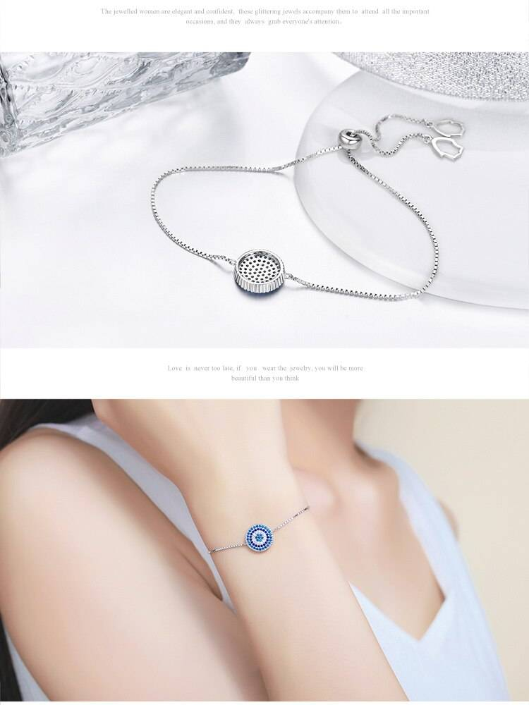 BISAER 925 Bracelet en argent Sterling zircon bleu bohême réglable Bracelets & Bracelets bijoux pulseira feminina ECB005