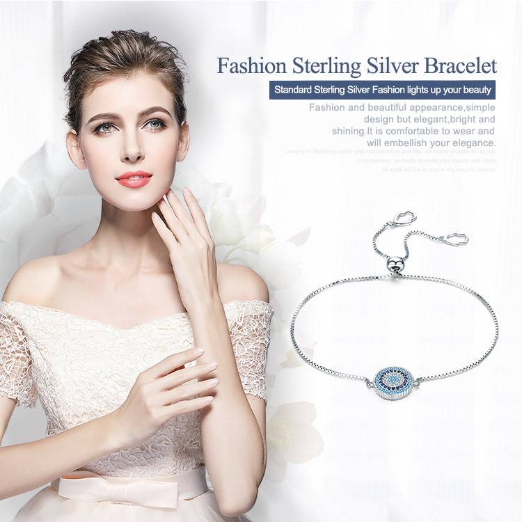BISAER 925 Bracelet en argent Sterling zircon bleu bohême réglable Bracelets & Bracelets bijoux pulseira feminina ECB005