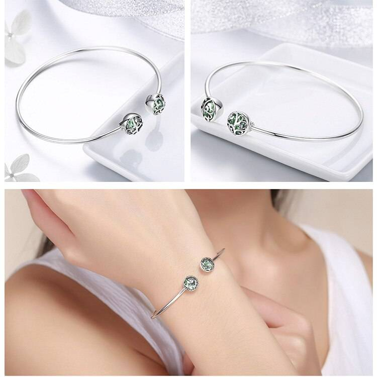 Authentique 100% 925 argent Sterling Collection printemps vert arbre de vie bracelets ouverts pour les femmes bracelet en argent bijoux de mode