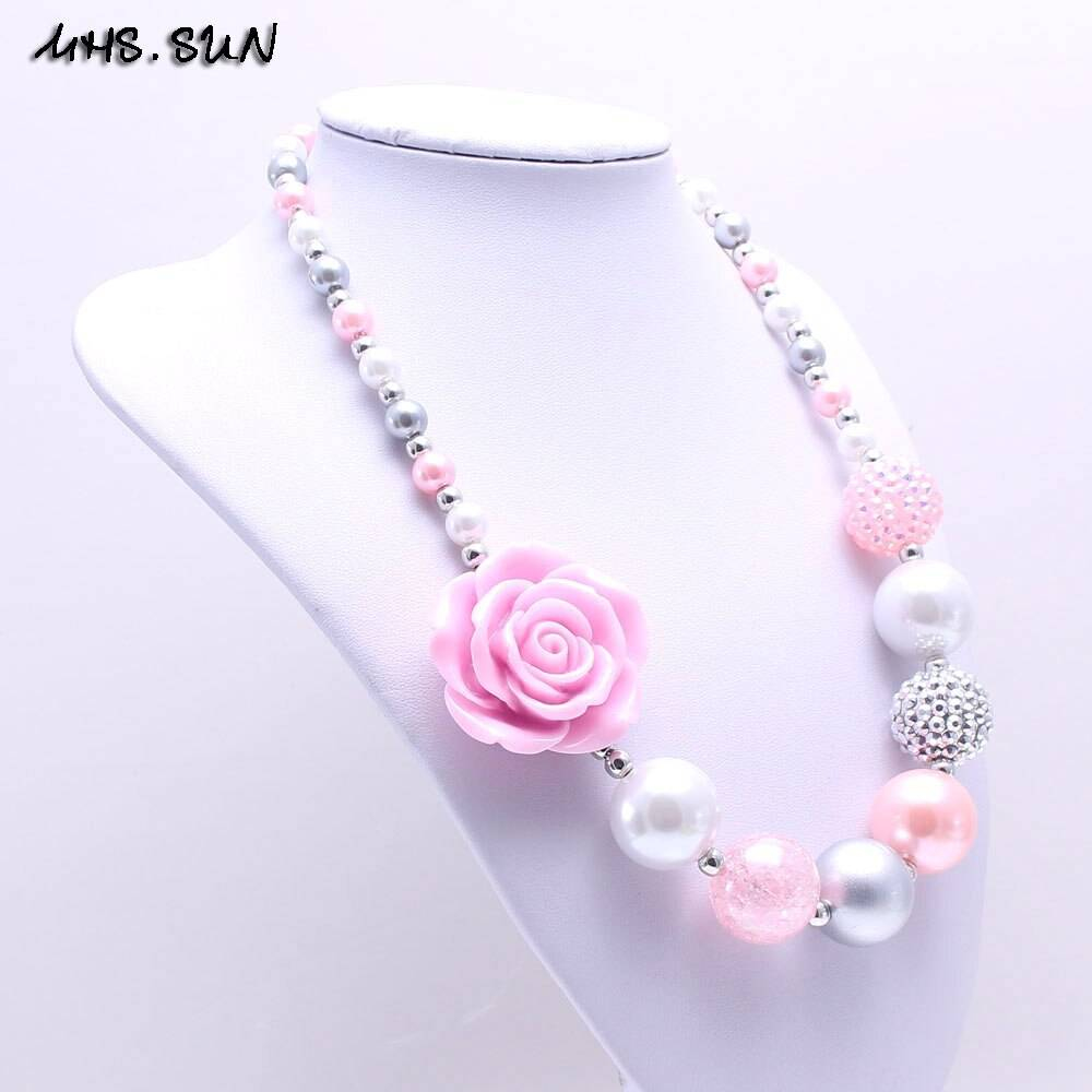 MHS. SUN nouvelle conception gris + rose fleur enfant collier épais Bubblegum perle bébé fille collier épais bijoux pour les enfants en bas âge
