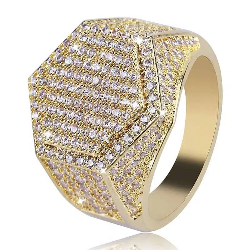 Hip Hop mode hommes anneaux cuivre or argent couleur anneau glacé Bling pavé cubique zircone géométrie anneau breloques pour hommes cadeau