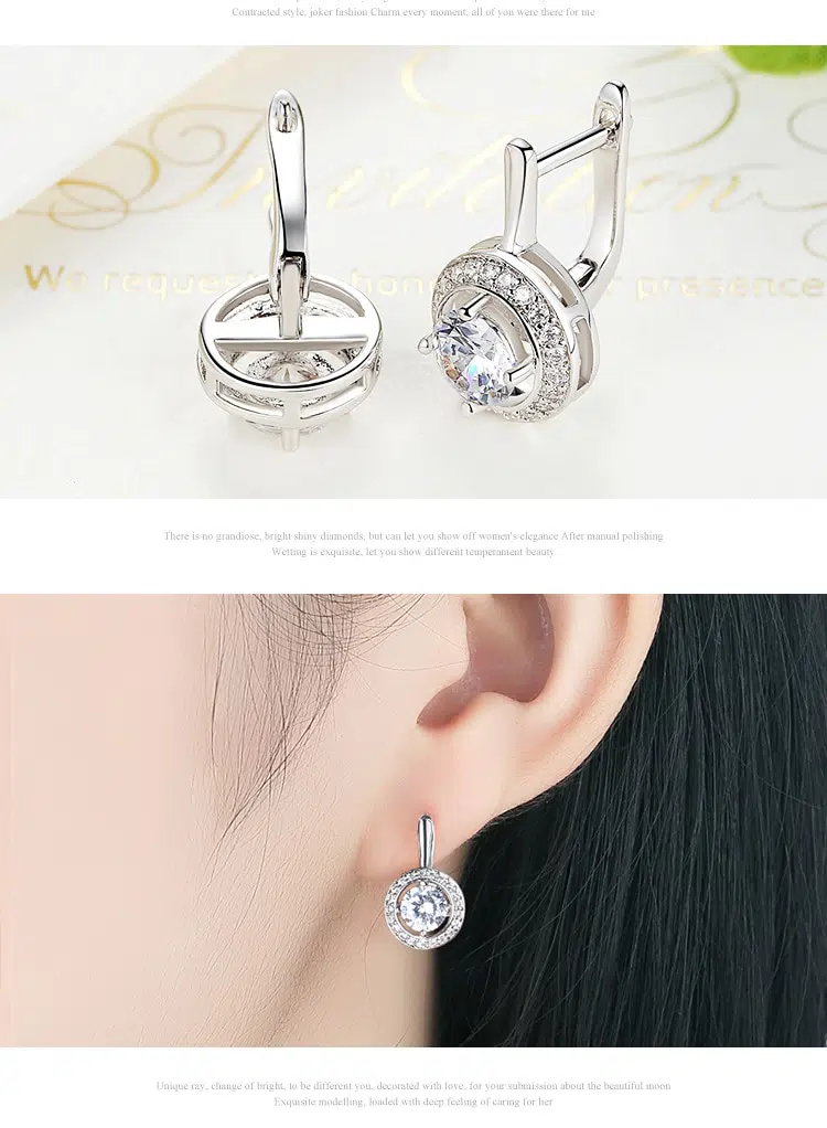 Boucles D'oreilles Plaqué Platine - Diamant Zircon AAA