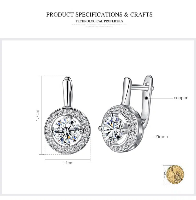 Boucles D'oreilles Plaqué Platine - Diamant Zircon AAA