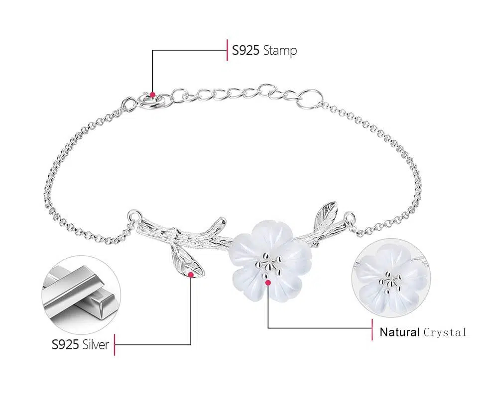 Bracelet Breloque Fleur - Argent Cristal Naturel - Bijoux Fins Faits-main