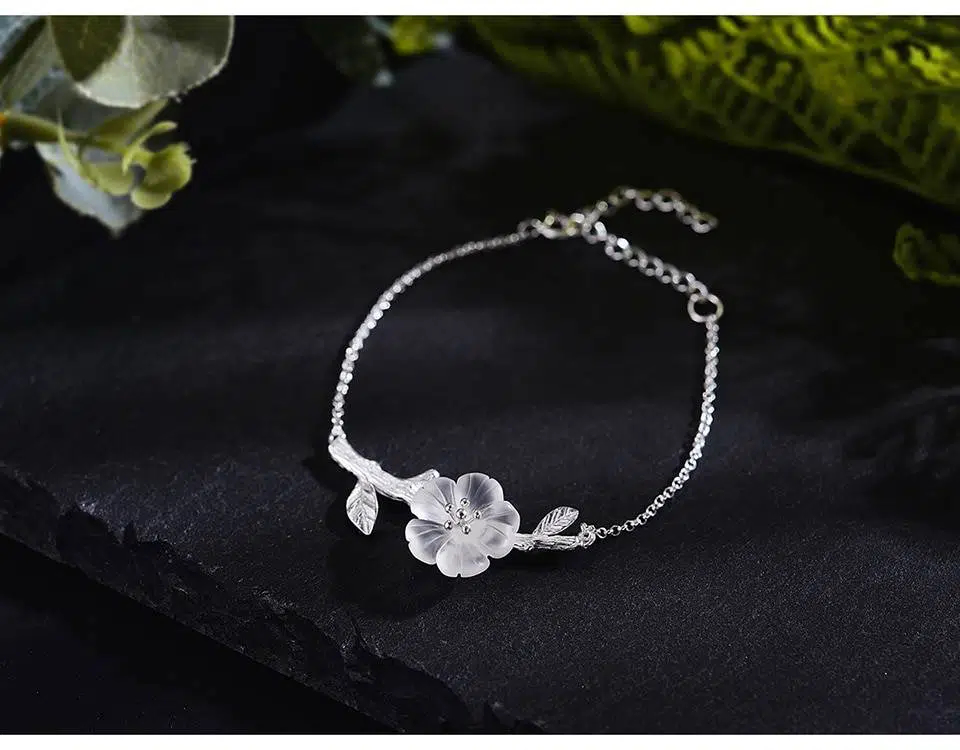 Bracelet Breloque Fleur - Argent Cristal Naturel - Bijoux Fins Faits-main