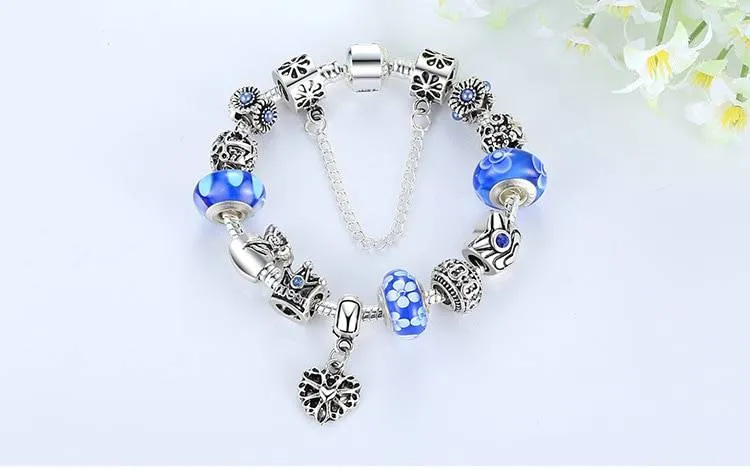 Bracelet Argent Breloque Perles Cristal Compatible Pandora