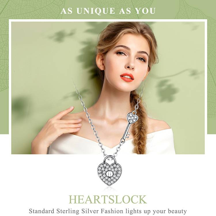 Collier cœur pour femmes, pendentif avec clé - Bijou argent