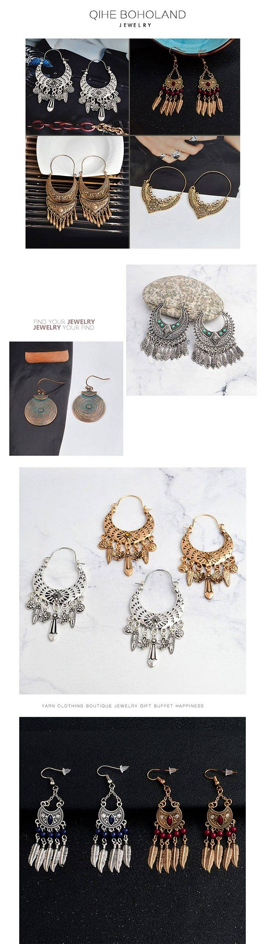 Indien longue boucle d'oreille or argent couleur métal gland Eardrop Vintage ethnique balancent boucle d'oreille bijoux de fête de mariage femmes accessoires