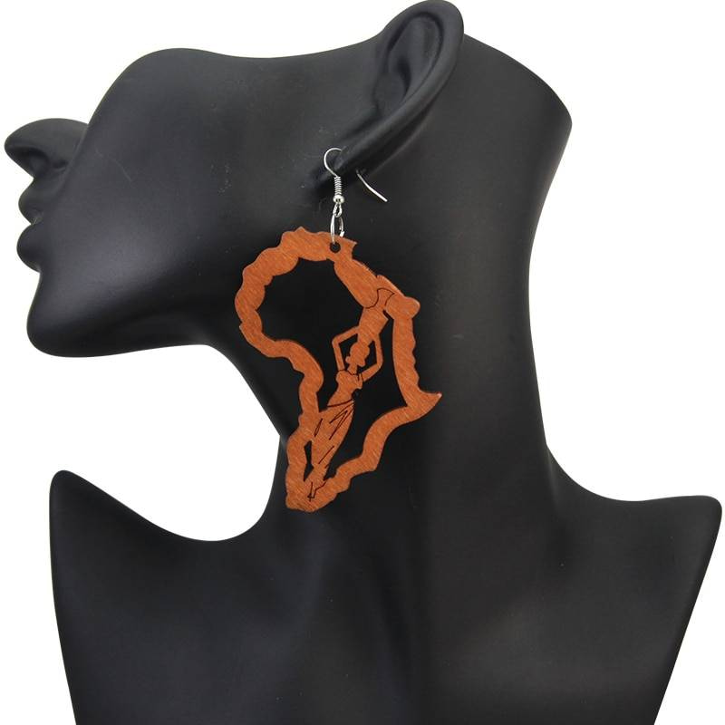 SOMESOOR Laser gravé Afro boucles d'oreilles en bois carte mère africaine motif Tribal ethnique bijoux faits à la main pour les femmes noires