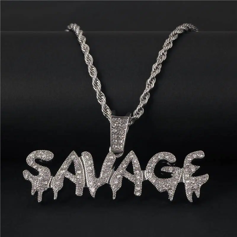 Bling Bling Savage lettre collier et pendentif brillant glace sur le lien chaîne collier avec Tennis chaîne tour de cou Hip Hop bijoux pour hommes