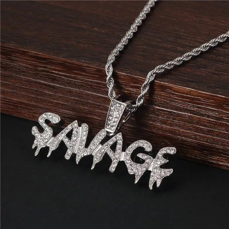 Bling Bling Savage lettre collier et pendentif brillant glace sur le lien chaîne collier avec Tennis chaîne tour de cou Hip Hop bijoux pour hommes