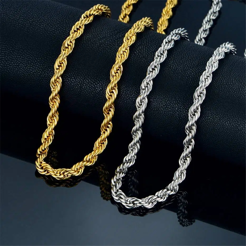 Twist Hip Hop acier inoxydable longue chaîne collier hommes bijoux en gros, marque Hippie couleur or mâle collier chaîne bijoux cadeau