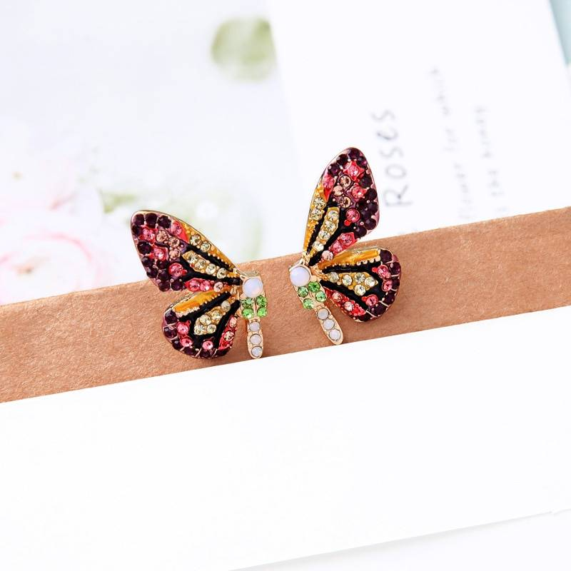 Kissme deux types de luxe Six tons cristal papillon boucles d'oreilles et crochet d'oreille pour les femmes pendentif boucles d'oreilles accessoires de bijoux de mode