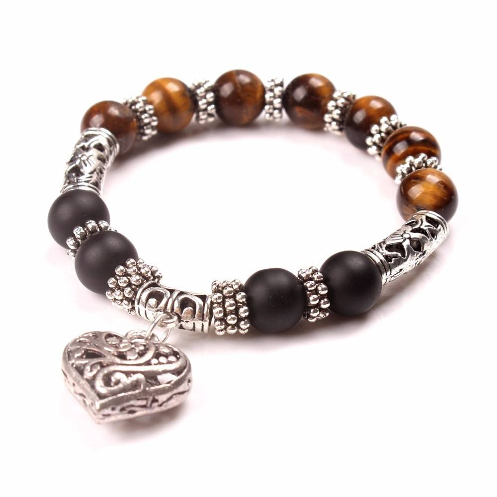 Nouveaux Bracelets DIEZI 7 Chakra pour hommes et femmes, couleurs de Bracelets, cristaux de guérison mélangés, pierre Chakra priez Mala, Bracelet à breloques en cœur, bijoux
