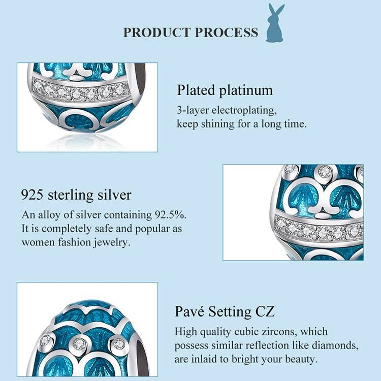 Perles d'oeuf de pâques BISAER 925 argent Sterling chanceux bleu émail oeuf de pâques breloques ajustement Bracelet à breloques pour la fabrication de bijoux EFC220