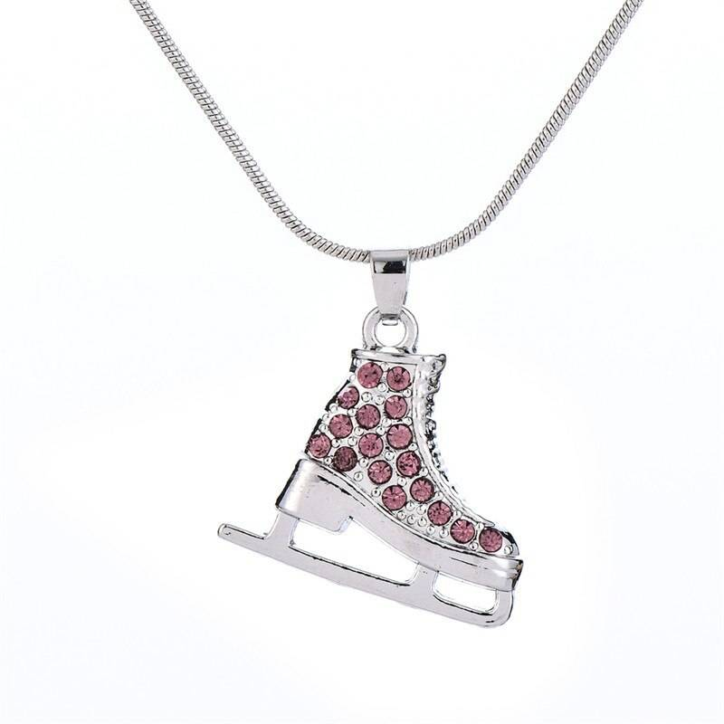 My shape bijoux mignon argent plaqué 3D patin à glace patineur rose cristal strass pendentif collier pour filles adolescents femmes