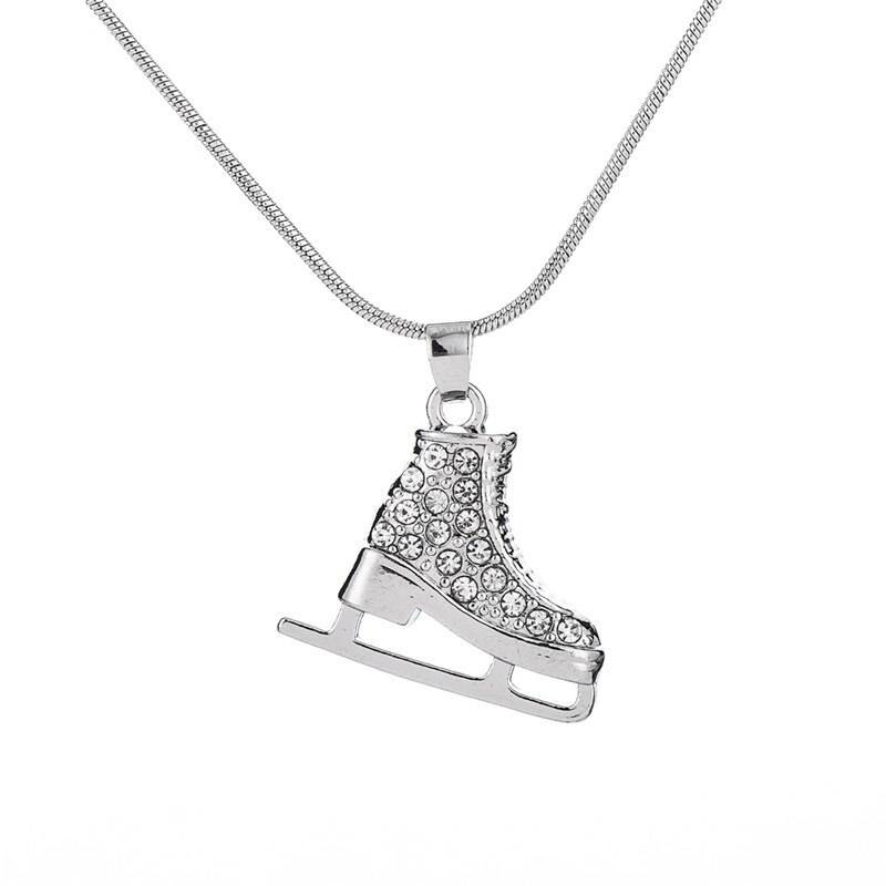 My shape bijoux mignon argent plaqué 3D patin à glace patineur rose cristal strass pendentif collier pour filles adolescents femmes