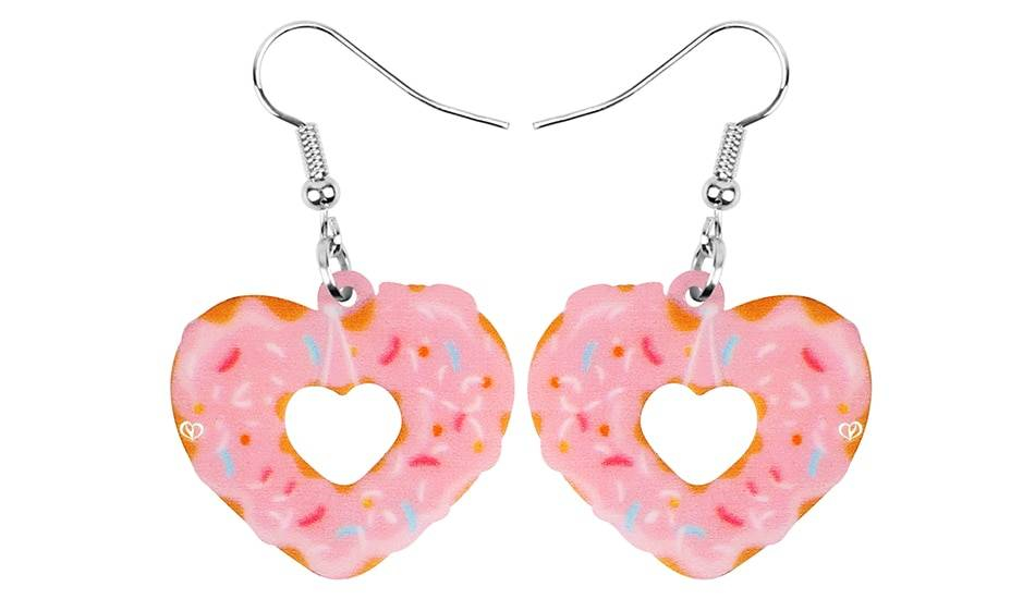 WEVENI acrylique saint valentin Anime amour coeur beignets boucles d'oreilles goutte balancent bijoux pour femmes filles adolescents enfants amant breloques cadeau